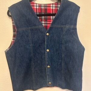 Vintage Handmade Denim Vest with Flannel Plaid Lining